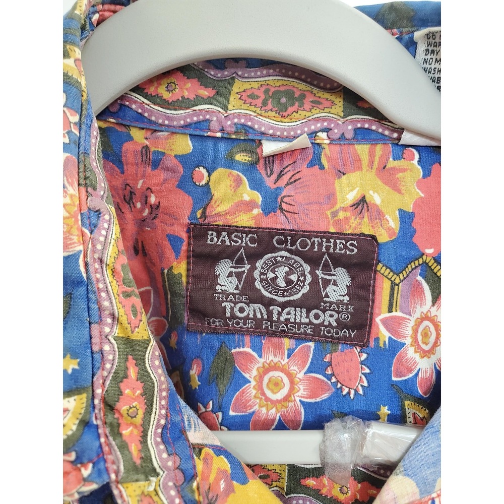 Vintage Tom Tailor Shirt Mens Large Blue Pink Yellow Floral Button Up 90s India - Picture 2 of 7